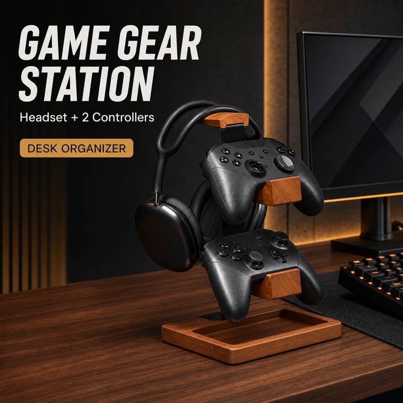 Headphone Stand Desk - 木製ヘッドホンスタンド ゲーミングヘッドセットホルダー デスクイヤホンラック オーガナイザー ホームオフィス PCゲーマー