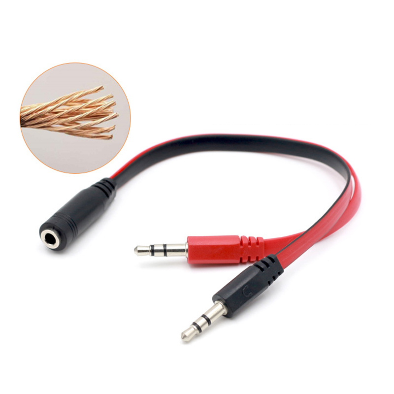 3.5mm 1メス-2オス AUXオーディオケーブル マイク - Earphone Splitter Jack のレビューと価格