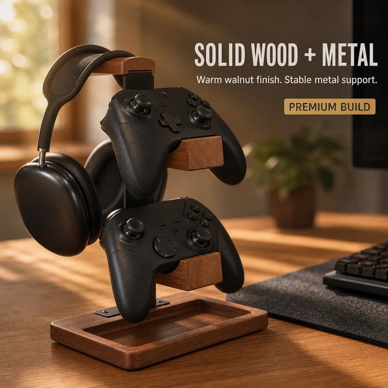 木製ヘッドホンスタンド ゲーミングヘッドセットホルダー デス - Headphone Stand Desk のレビューと価格