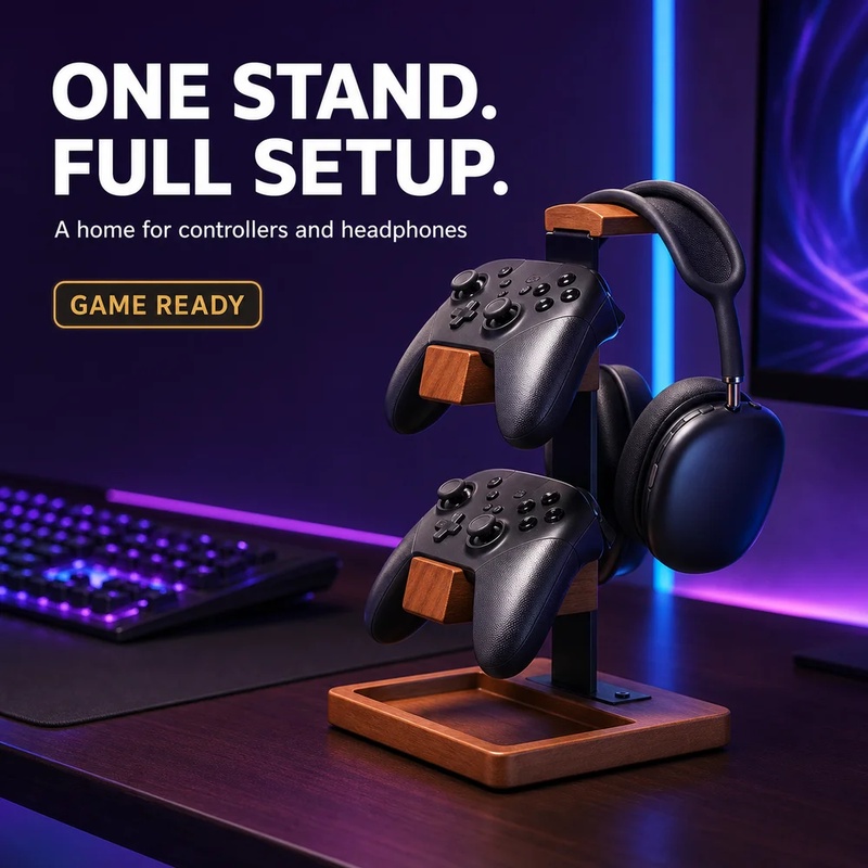 木製ヘッドホンスタンド ゲーミングヘッドセットホルダー デス - Headphone Stand Desk のレビューと価格