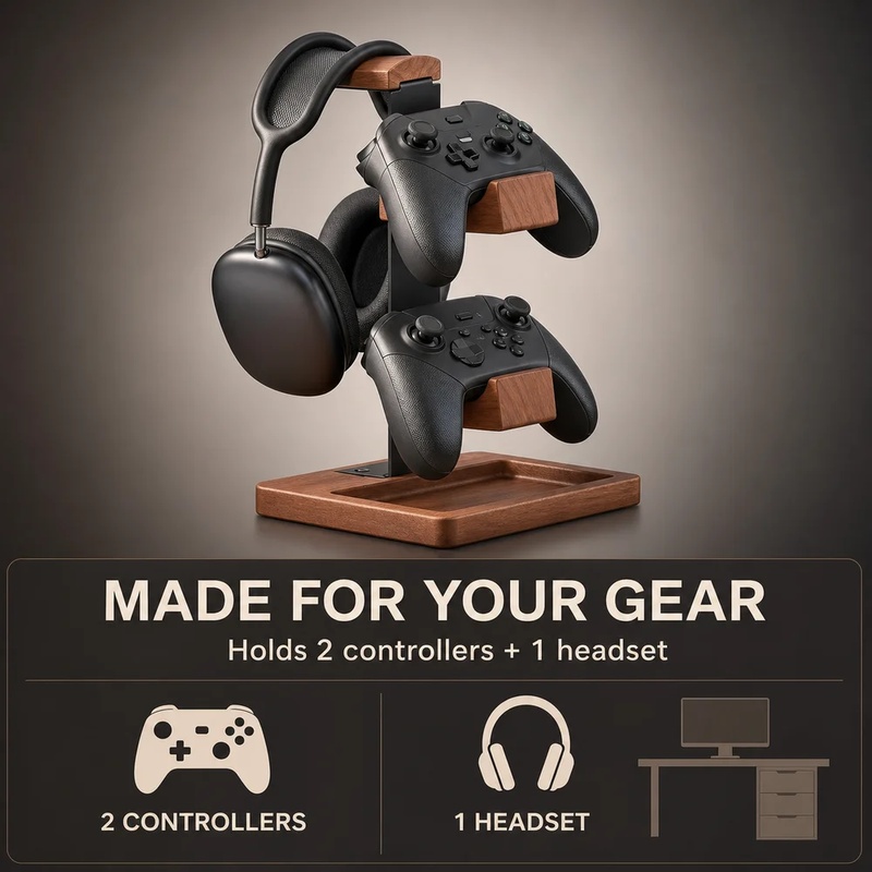 木製ヘッドホンスタンド ゲーミングヘッドセットホルダー デス - Headphone Stand Desk のレビューと価格